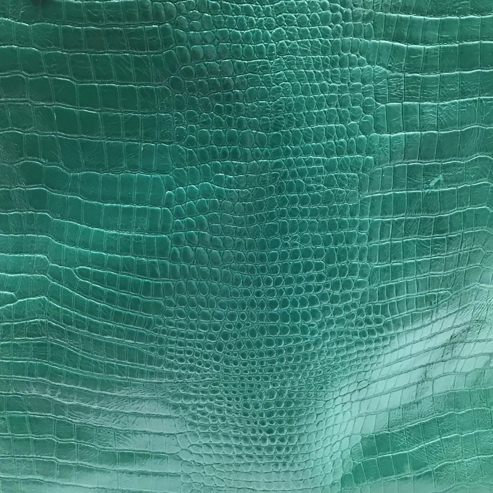 Handmade Tote Bag croc embossed green tan leather large handbag New